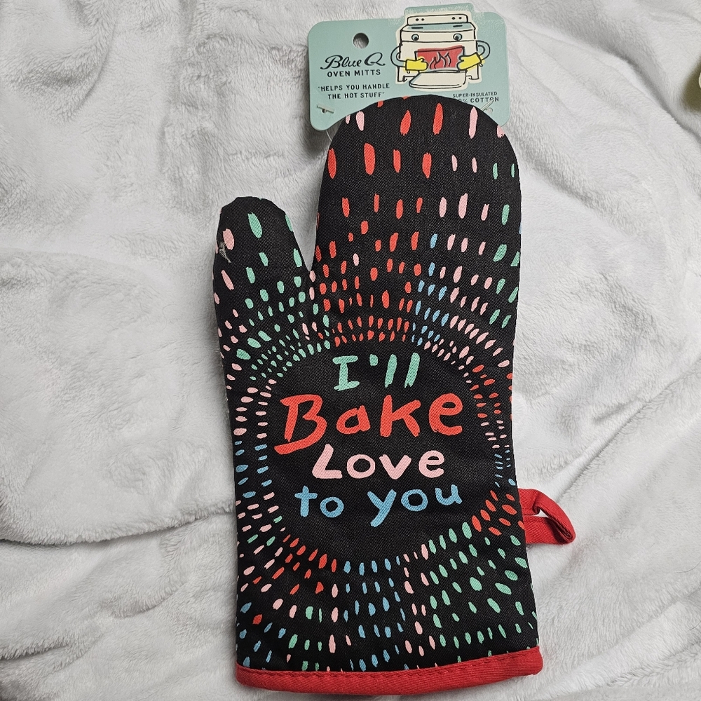 Blue Q I'll Bake Love To You Black and Rainbow Pattern Oven Mitt